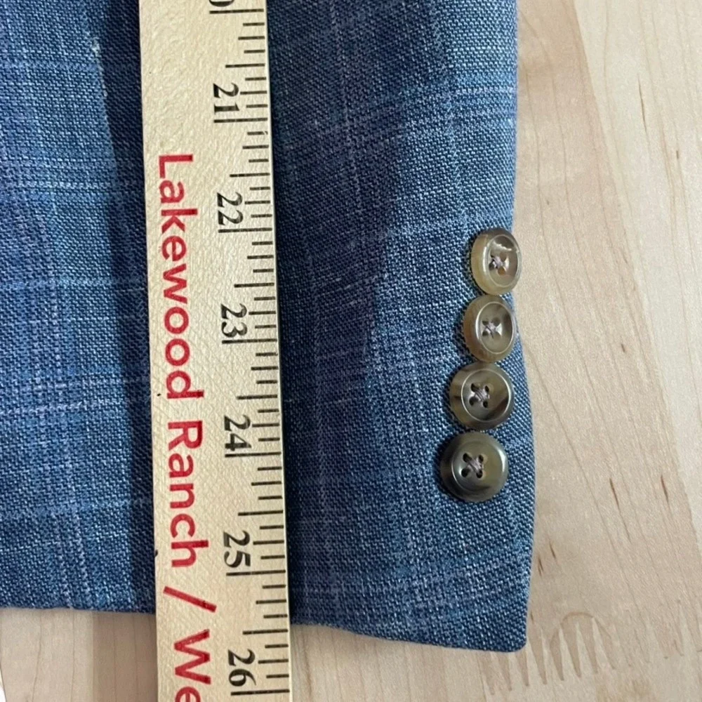 Peter Millar Blazer Mens 50R Blue Plaid Silk Linen Wool E. Thomas Italian Fabric